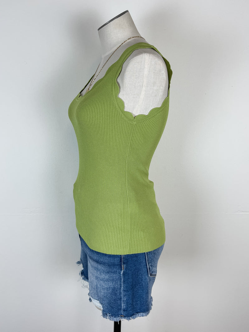 Bella Scalloped Tank in Avocado