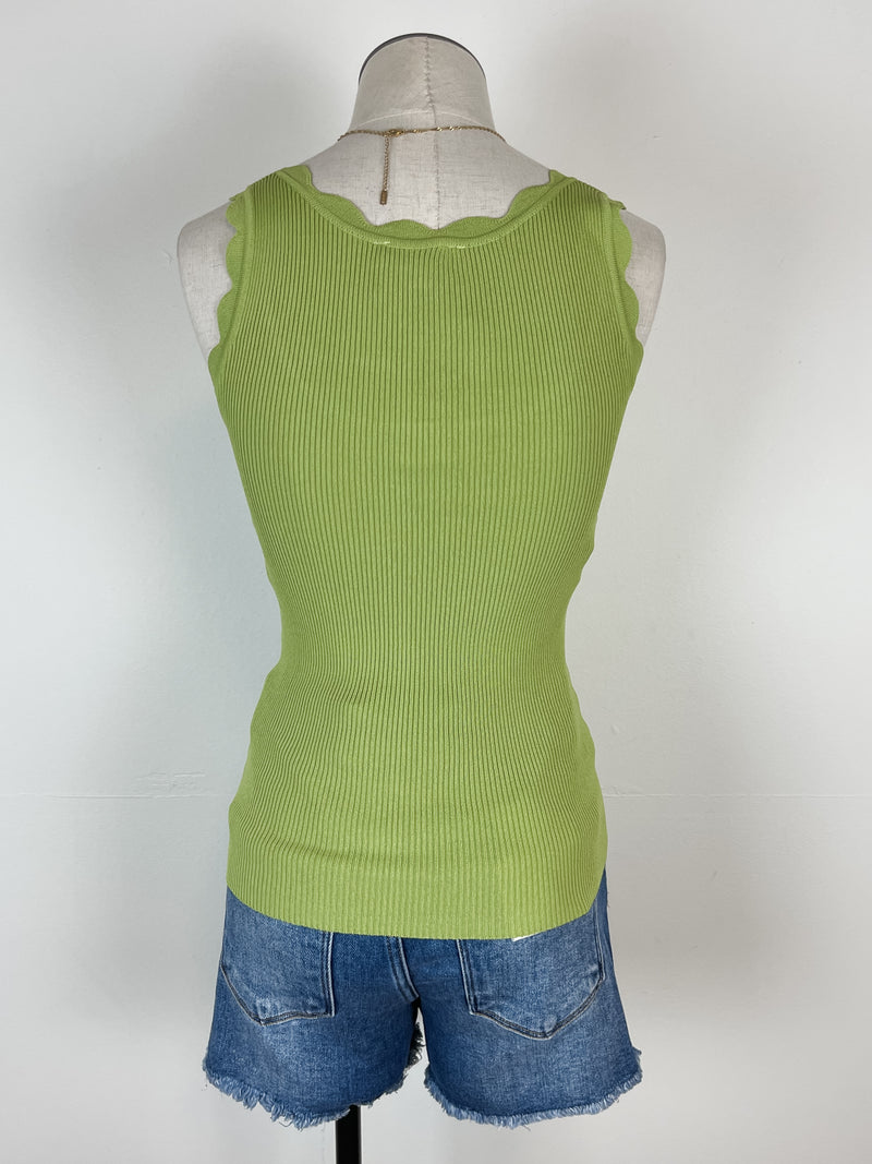 Bella Scalloped Tank in Avocado