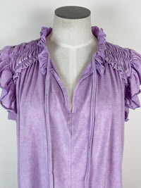 Rhea Mineral Washed Ruffle Sleeve Blouse in Lavender