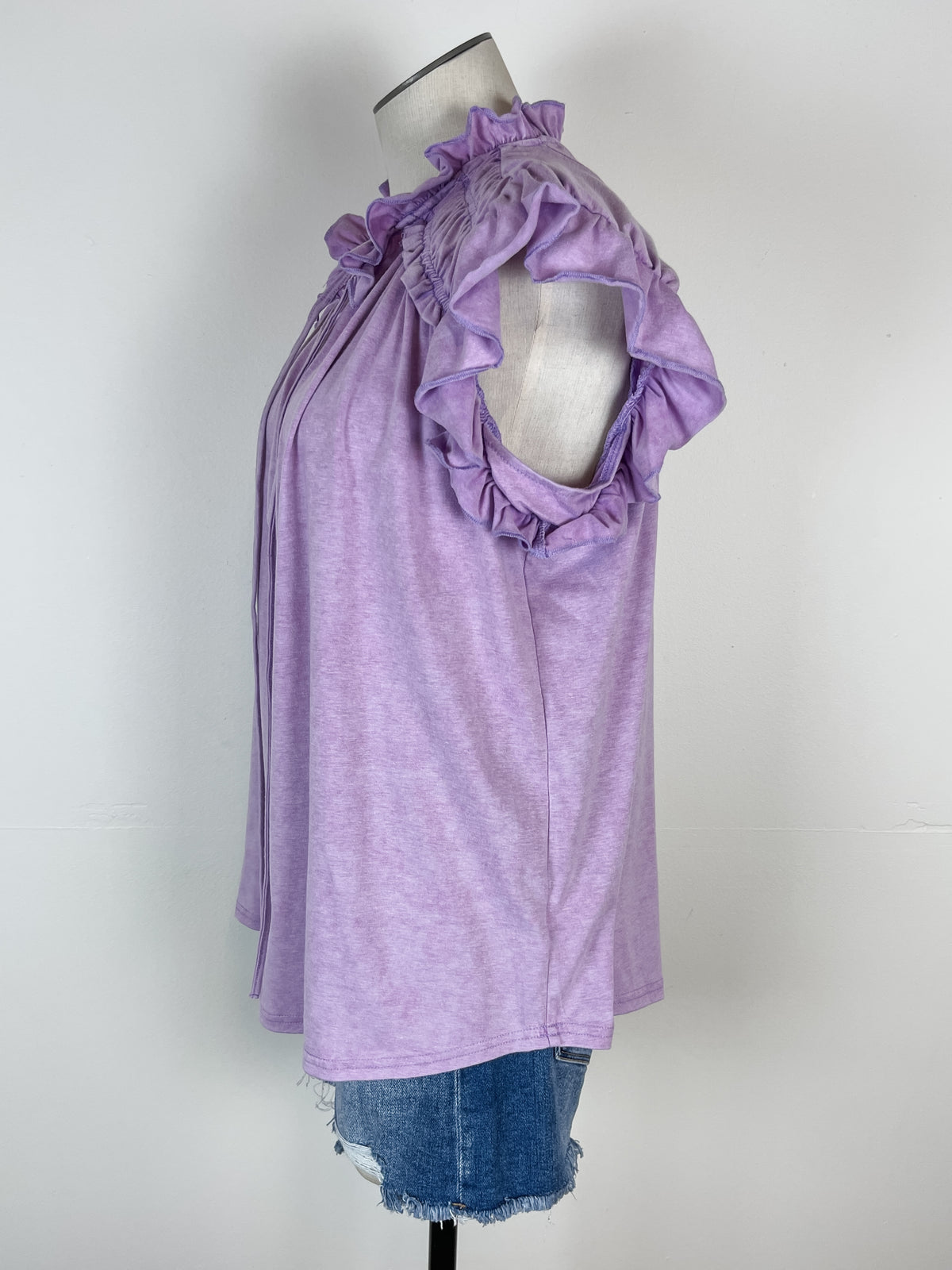 Rhea Mineral Washed Ruffle Sleeve Blouse in Lavender