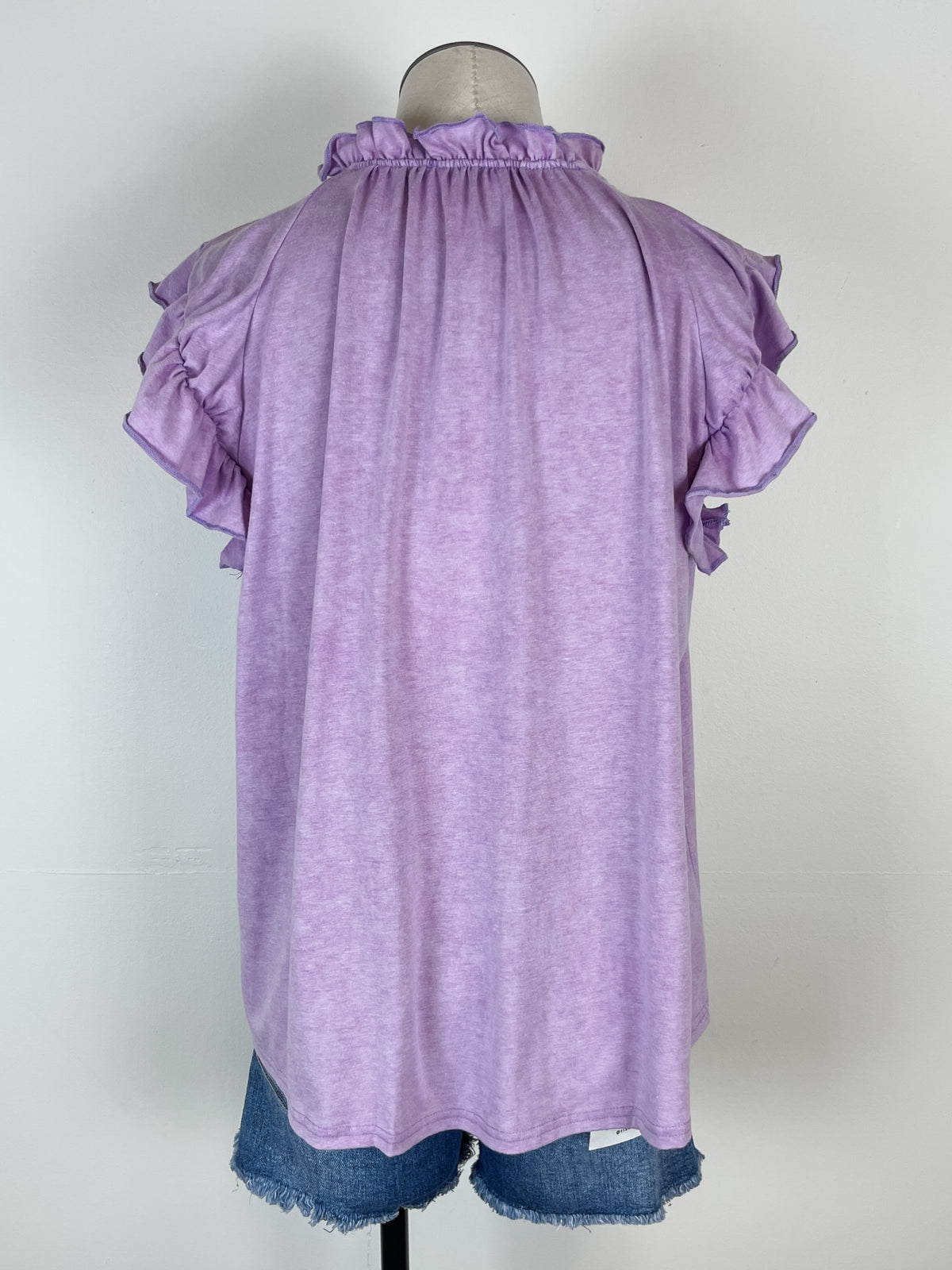 Rhea Mineral Washed Ruffle Sleeve Blouse in Lavender