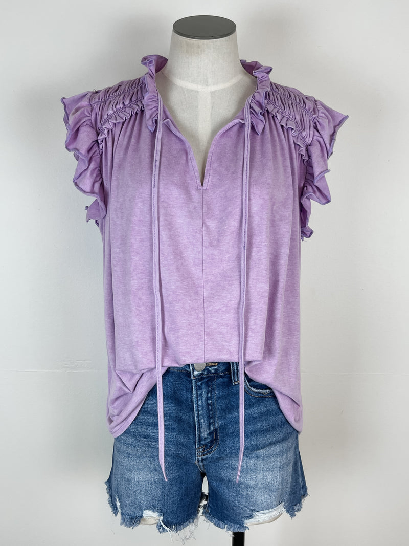 Rhea Mineral Washed Ruffle Sleeve Blouse in Lavender