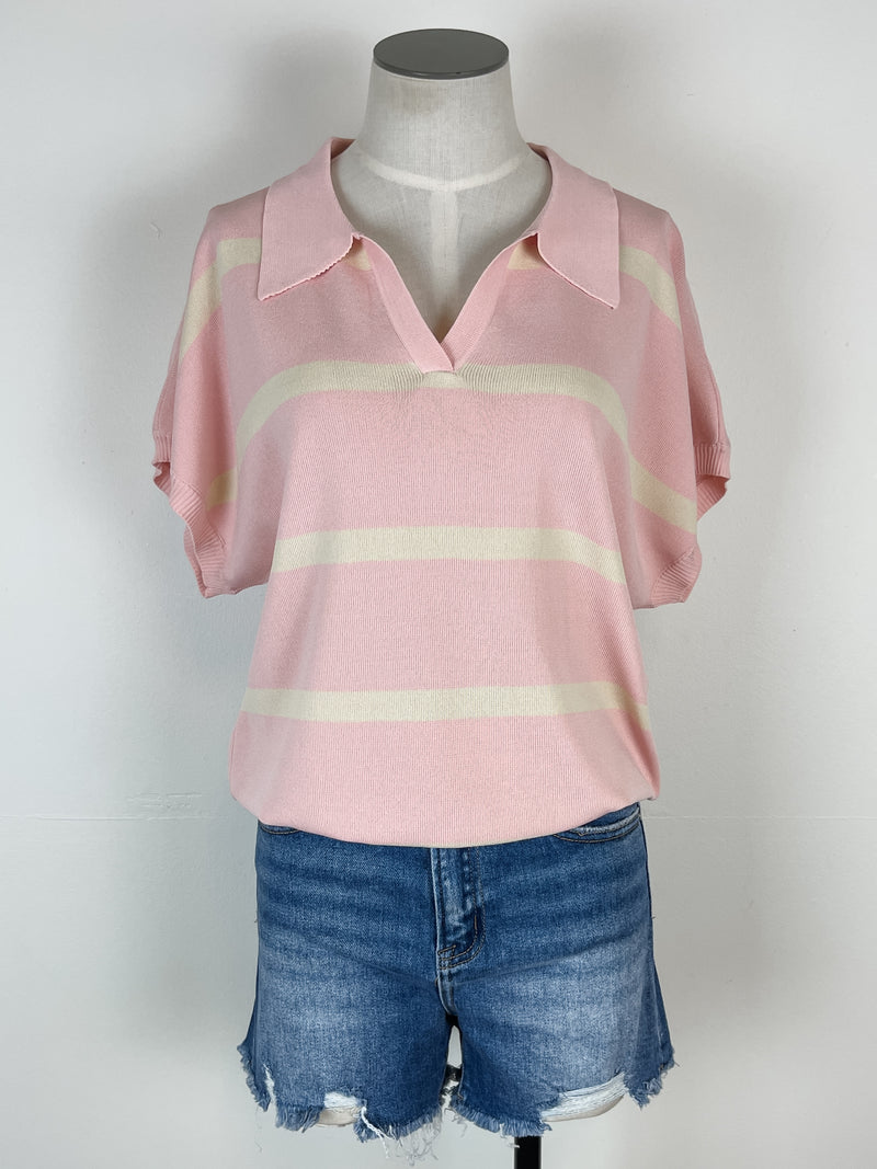 Carmen Striped Knit Pullover in Ivory/Blush