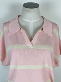 Carmen Striped Knit Pullover in Ivory/Blush