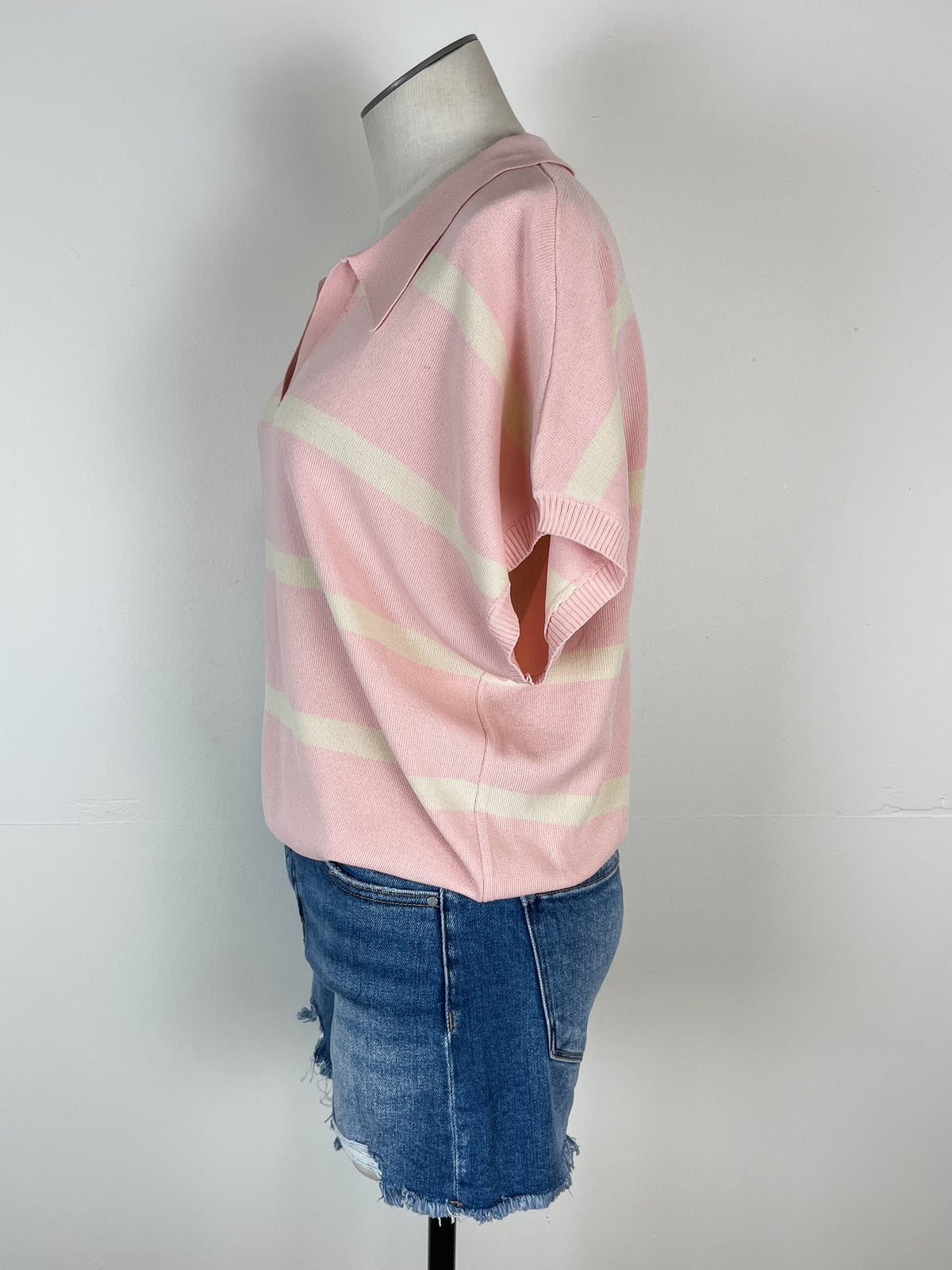 Carmen Striped Knit Pullover in Ivory/Blush