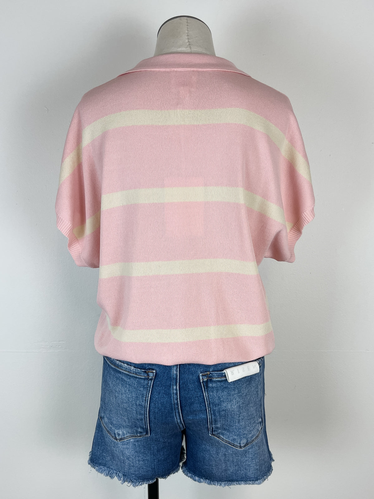 Carmen Striped Knit Pullover in Ivory/Blush