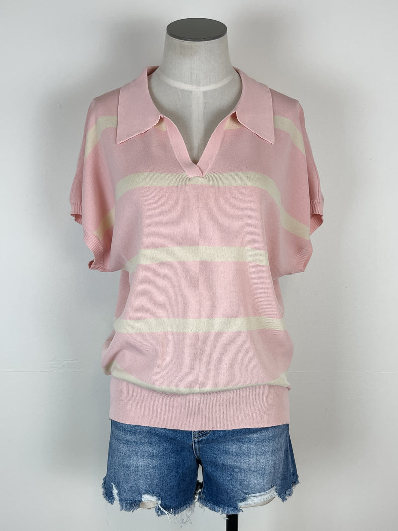 Carmen Striped Knit Pullover in Ivory/Blush