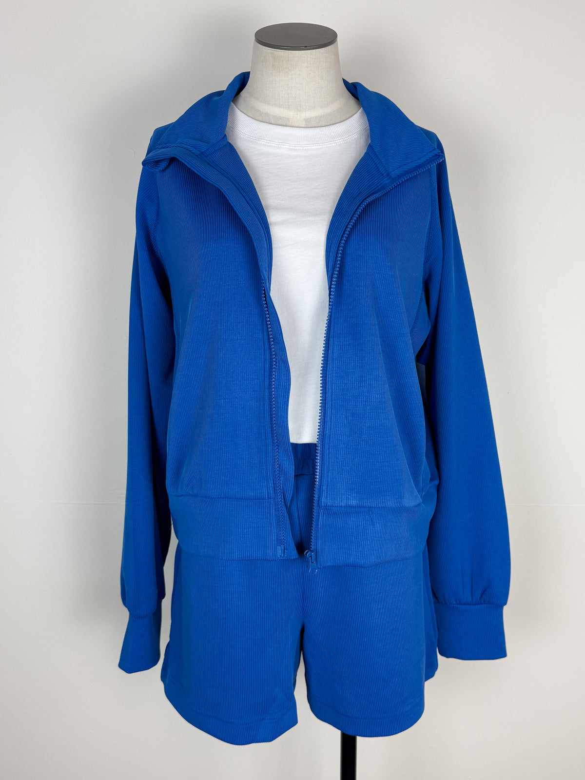 Dani Ribbed Zip Up in Blue
