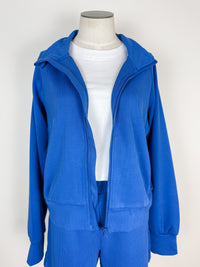 Dani Ribbed Zip Up in Blue