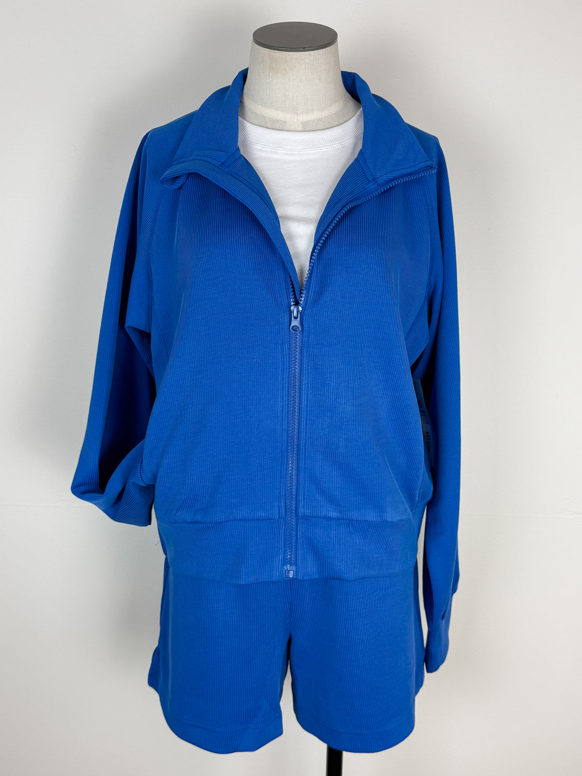 Dani Ribbed Zip Up in Blue