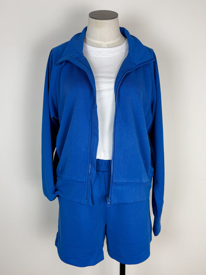 Dani Ribbed Zip Up in Blue