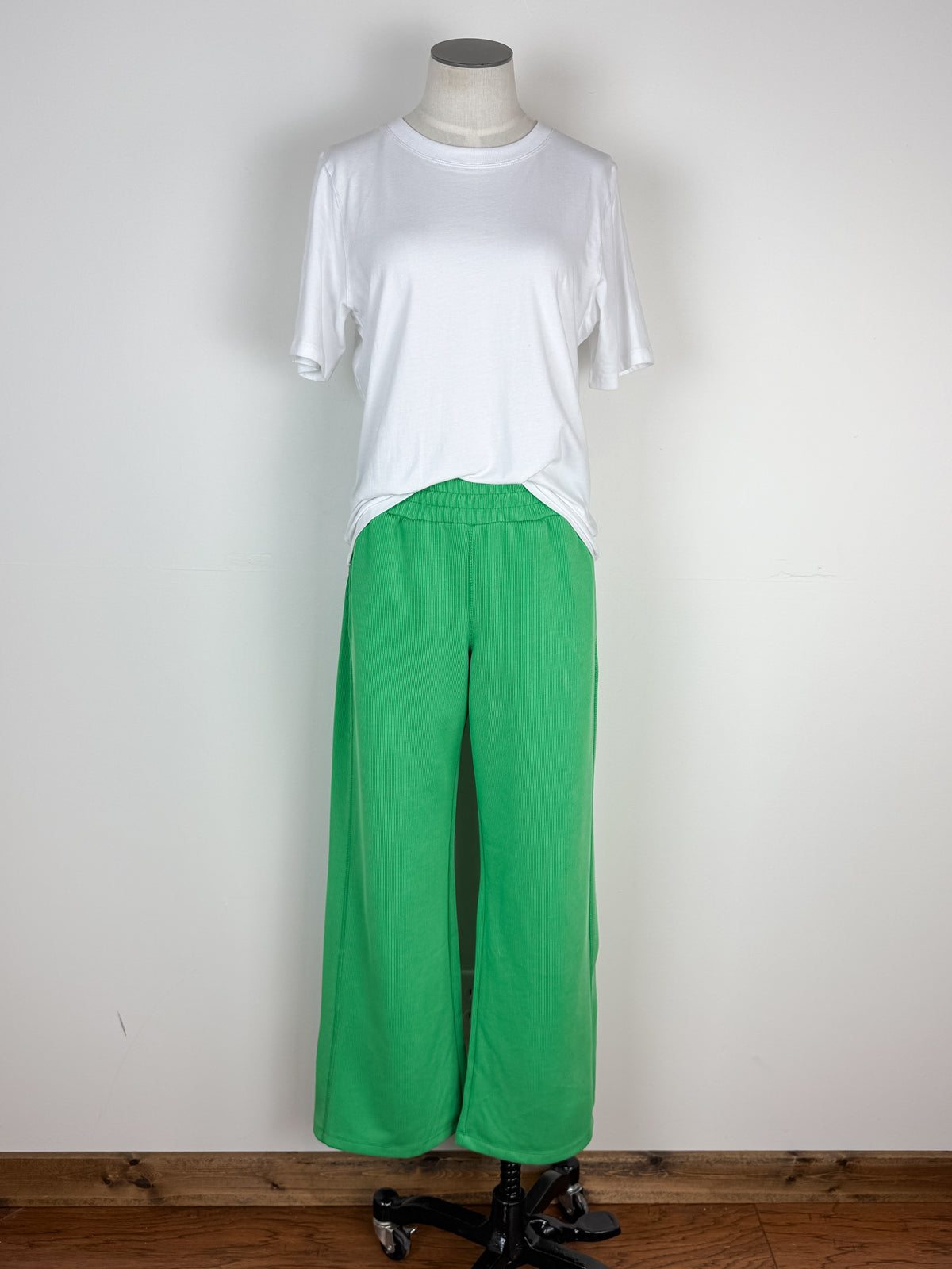 Carly Wide Leg Ribbed Pant in Green Pop