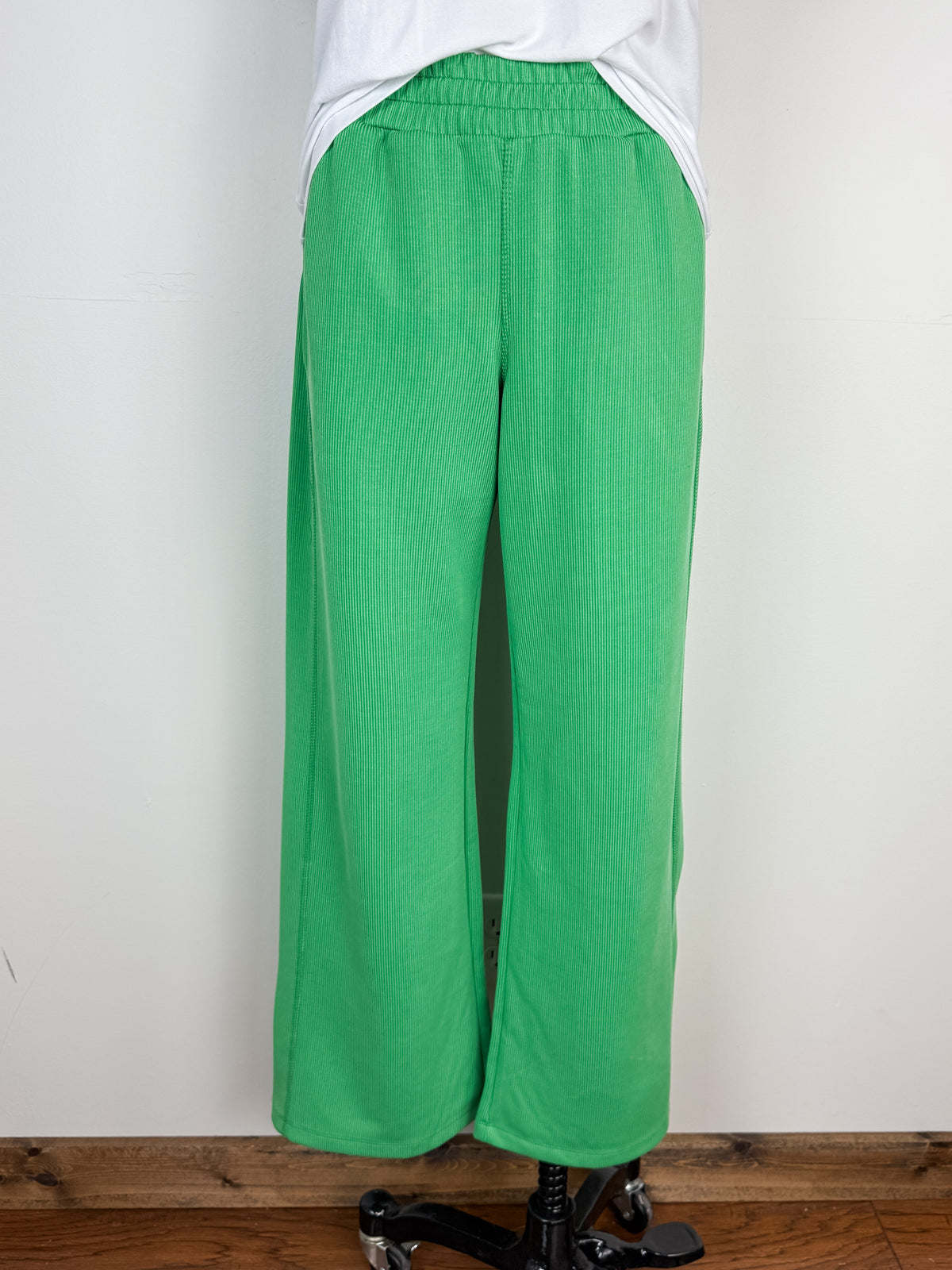 Carly Wide Leg Ribbed Pant in Green Pop
