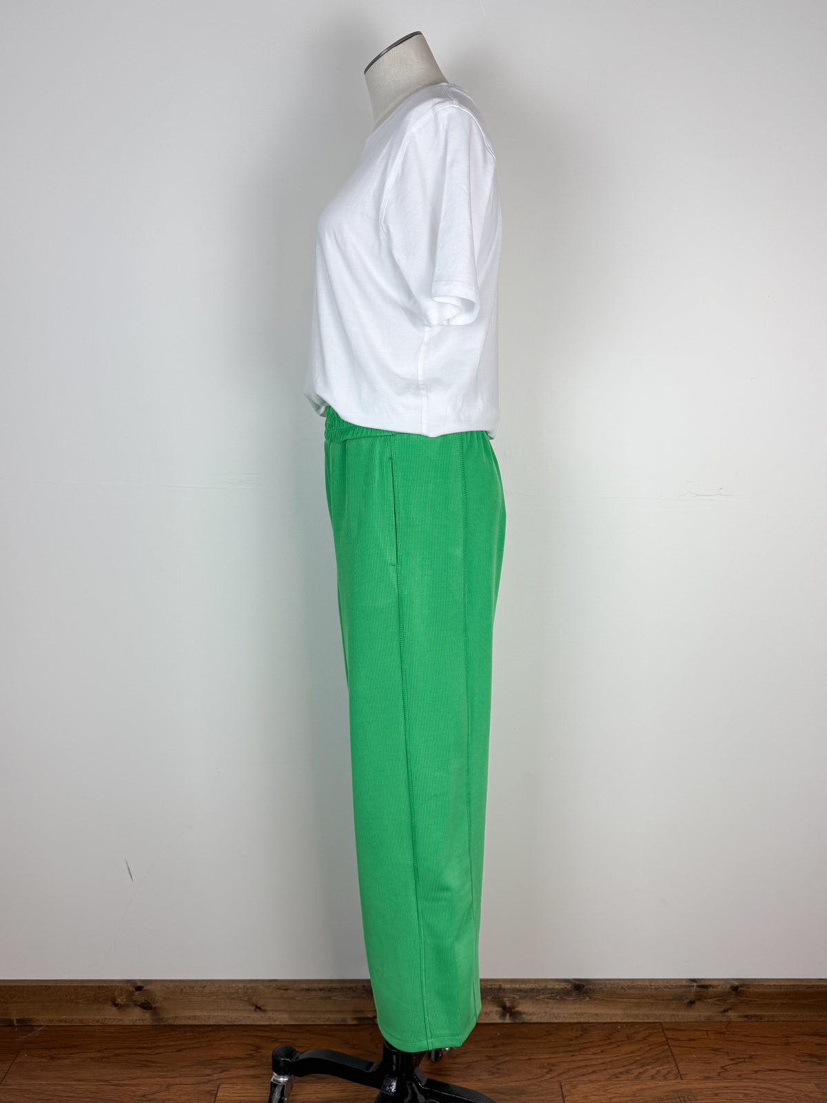Carly Wide Leg Ribbed Pant in Green Pop