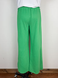 Carly Wide Leg Ribbed Pant in Green Pop