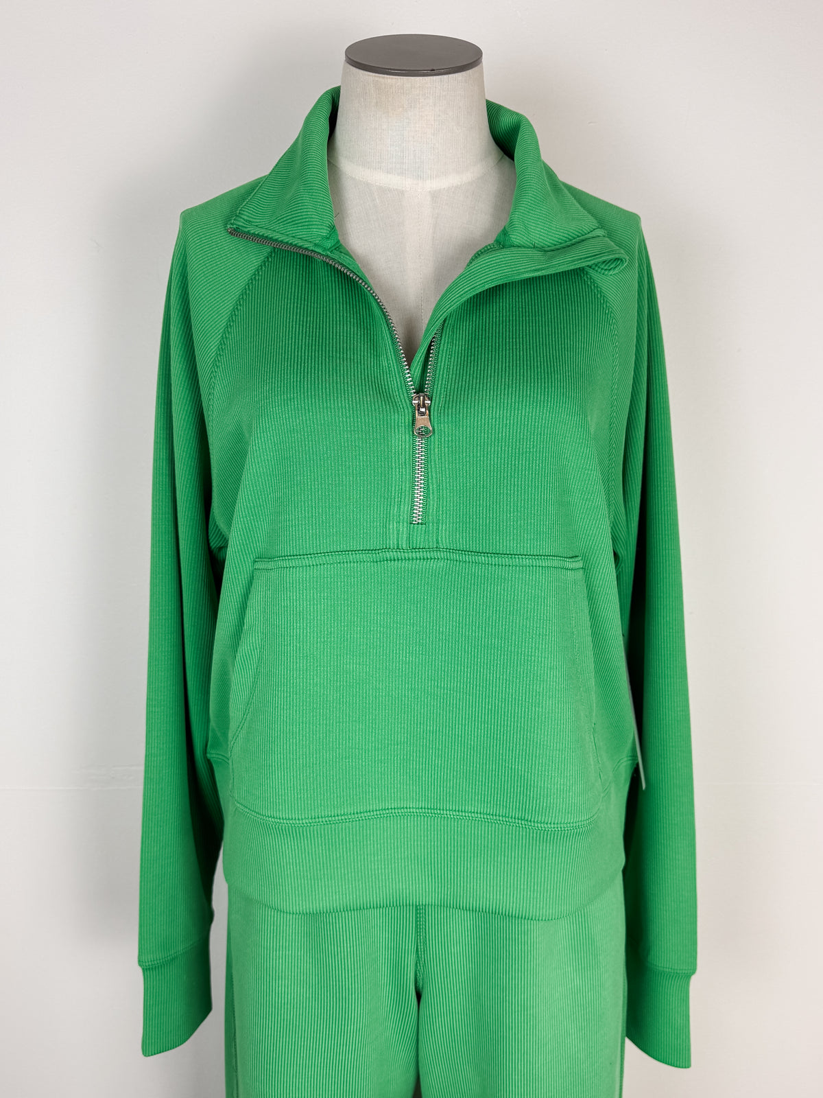 Carly Ribbed 1/4 Zip in Green Pop