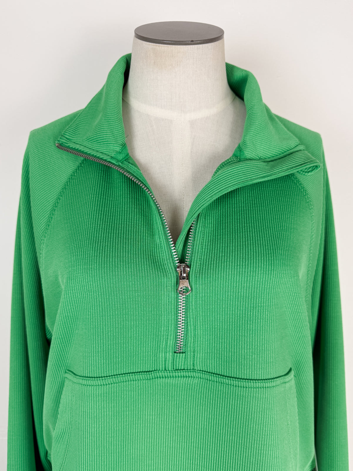 Carly Ribbed 1/4 Zip in Green Pop