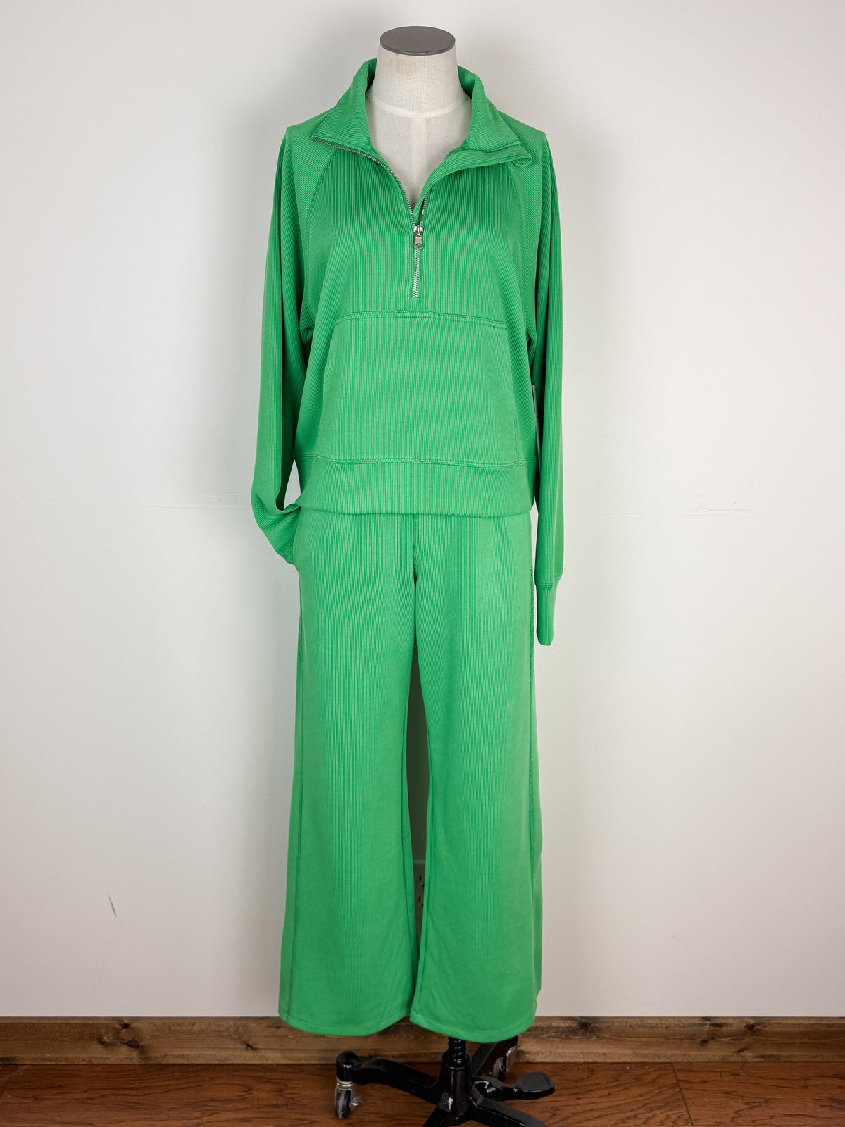 Carly Ribbed 1/4 Zip in Green Pop
