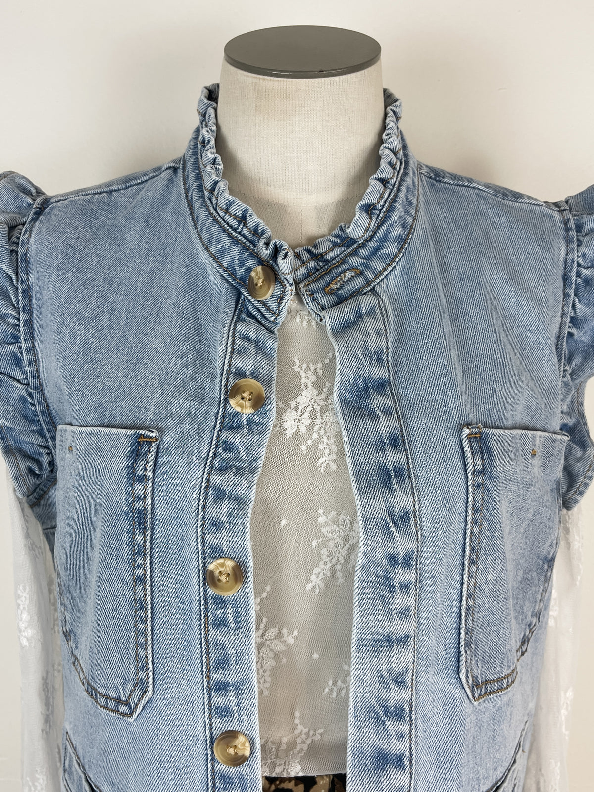 Remi Ruffle Sleeve Denim Vest