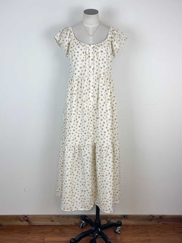 Eliza Floral Midi Dress in Cream