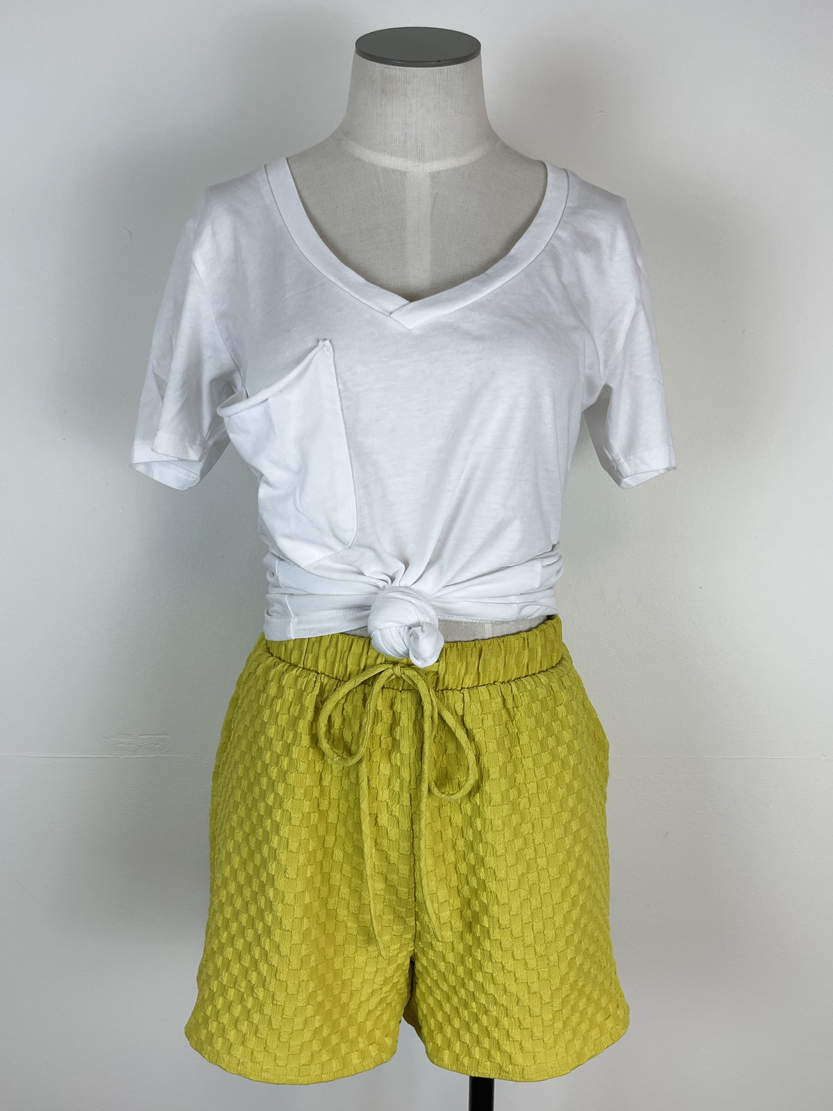 Gingham Seersucker Shorts in Chartreuse Yellow