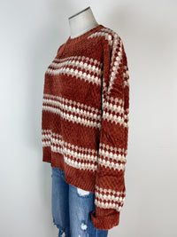 Indie Chenille Striped Sweater in Rust