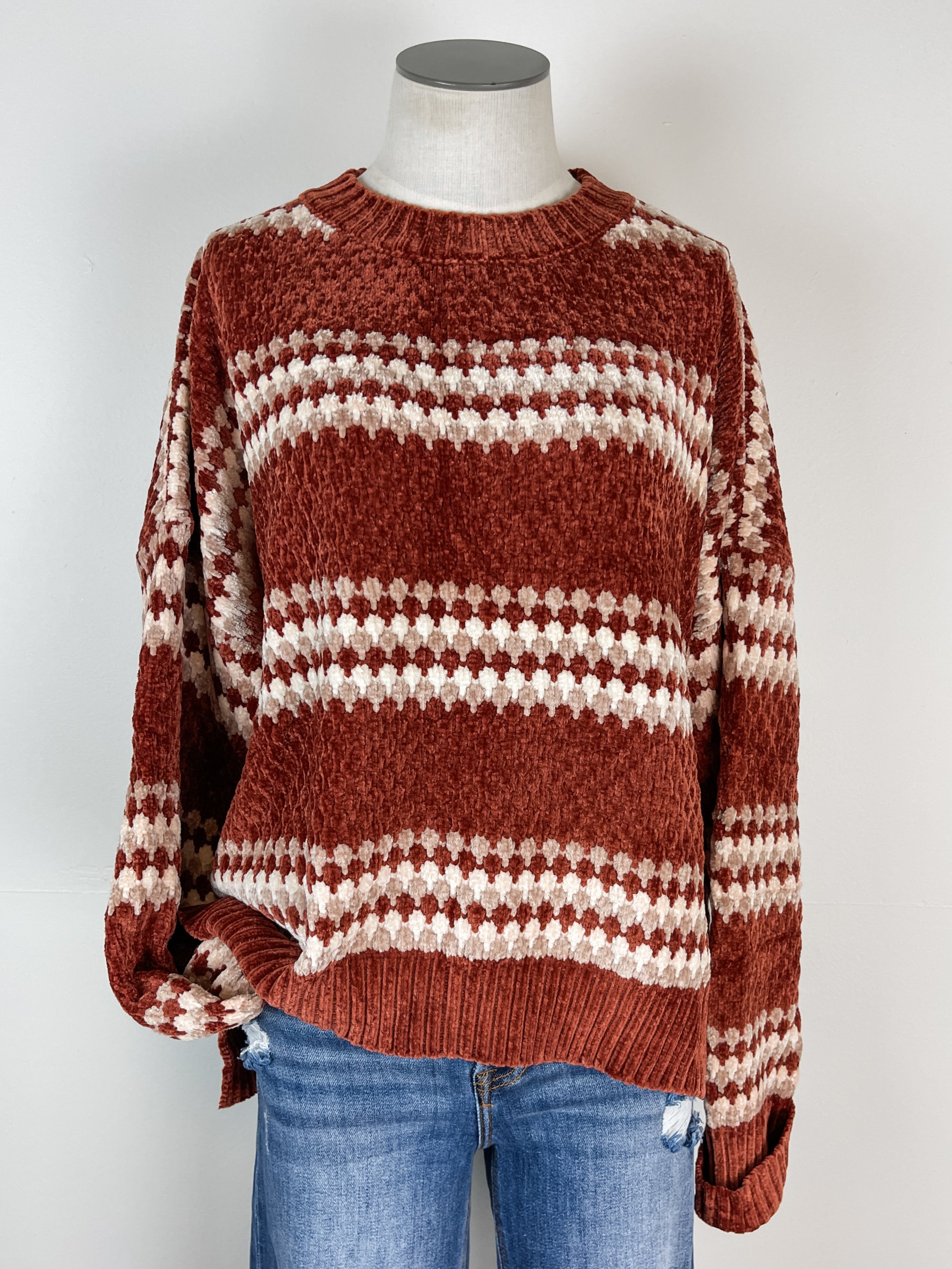 Rust deals striped sweater