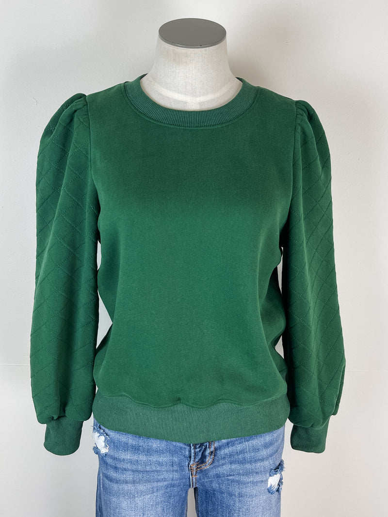 Hattie Quilted Sleeve Pull Over in Hunter Green