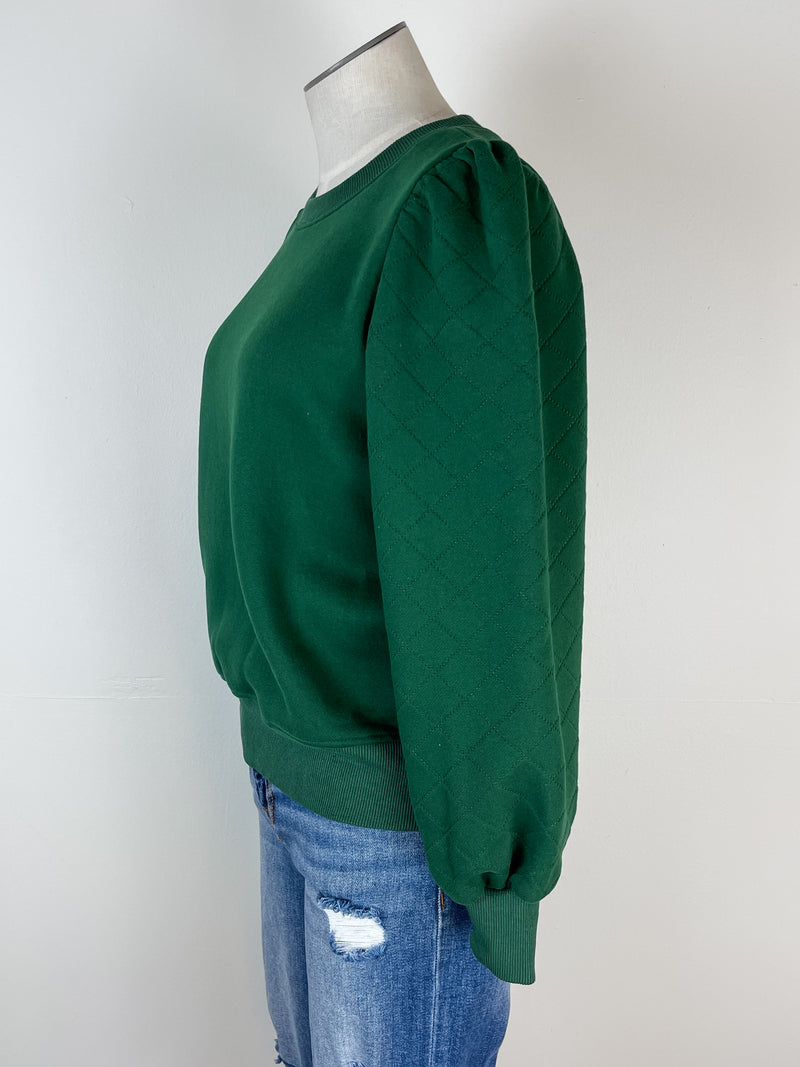 Hattie Quilted Sleeve Pull Over in Hunter Green