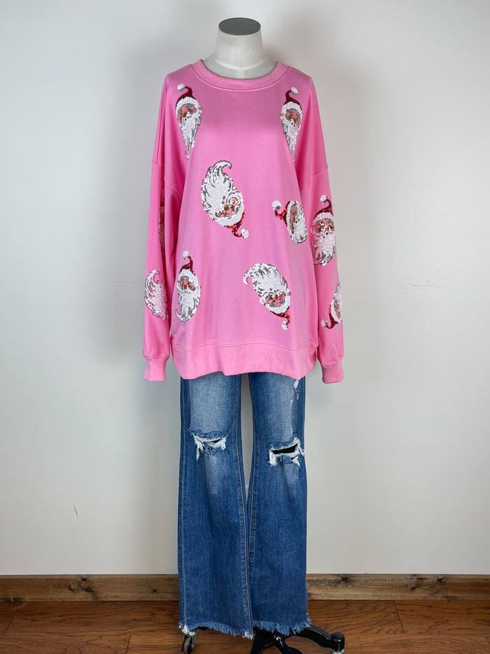 Sequin Santa Pull Over in Pink