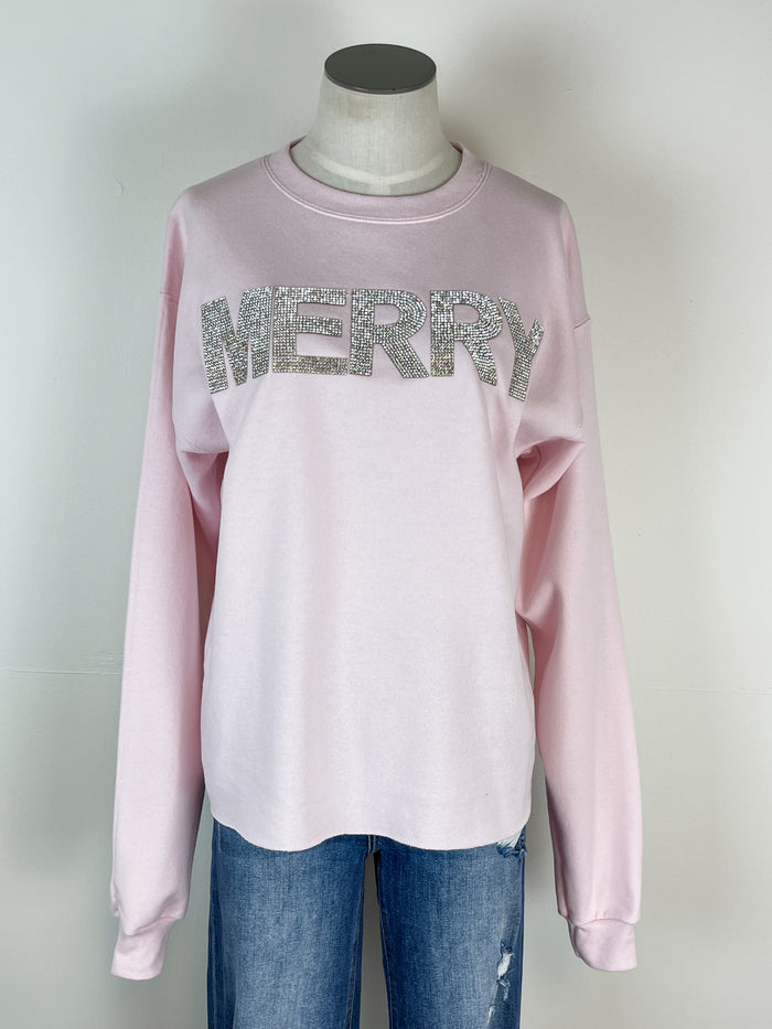 Merry Bling Crew Neck in Light Pink