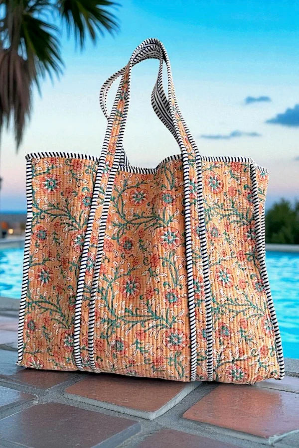 Quilted Floral Tote Bag