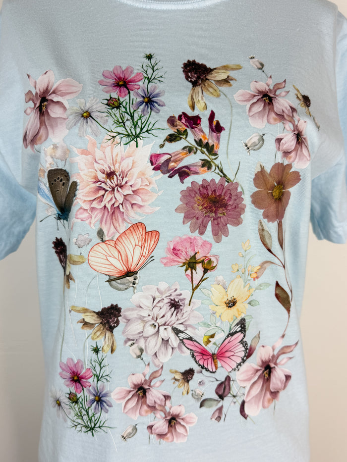 Spring Floral Tee in Light Blue