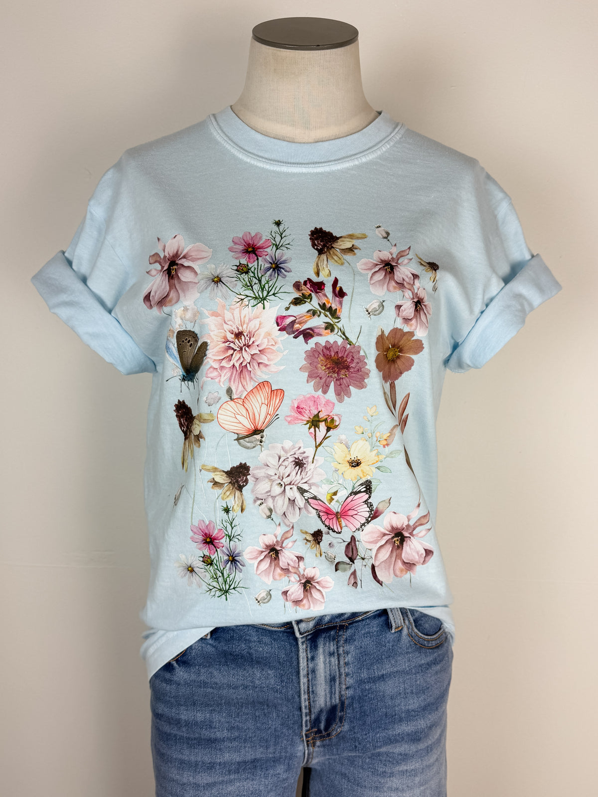 Spring Floral Tee in Light Blue