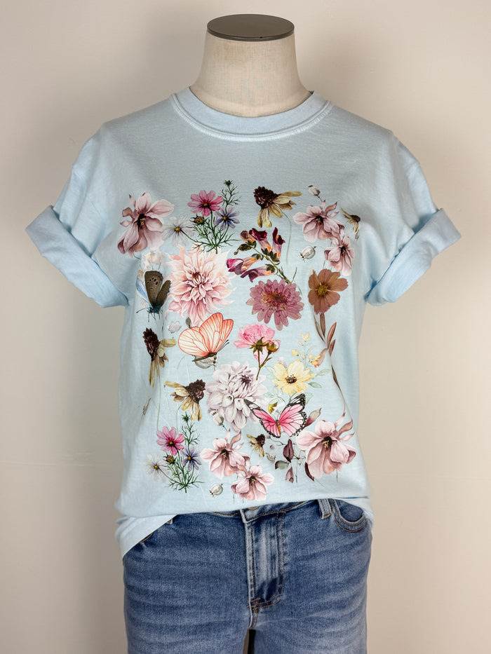 Spring Floral Tee in Light Blue
