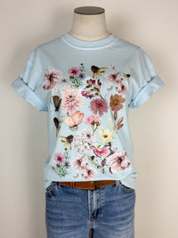 Spring Floral Tee in Light Blue