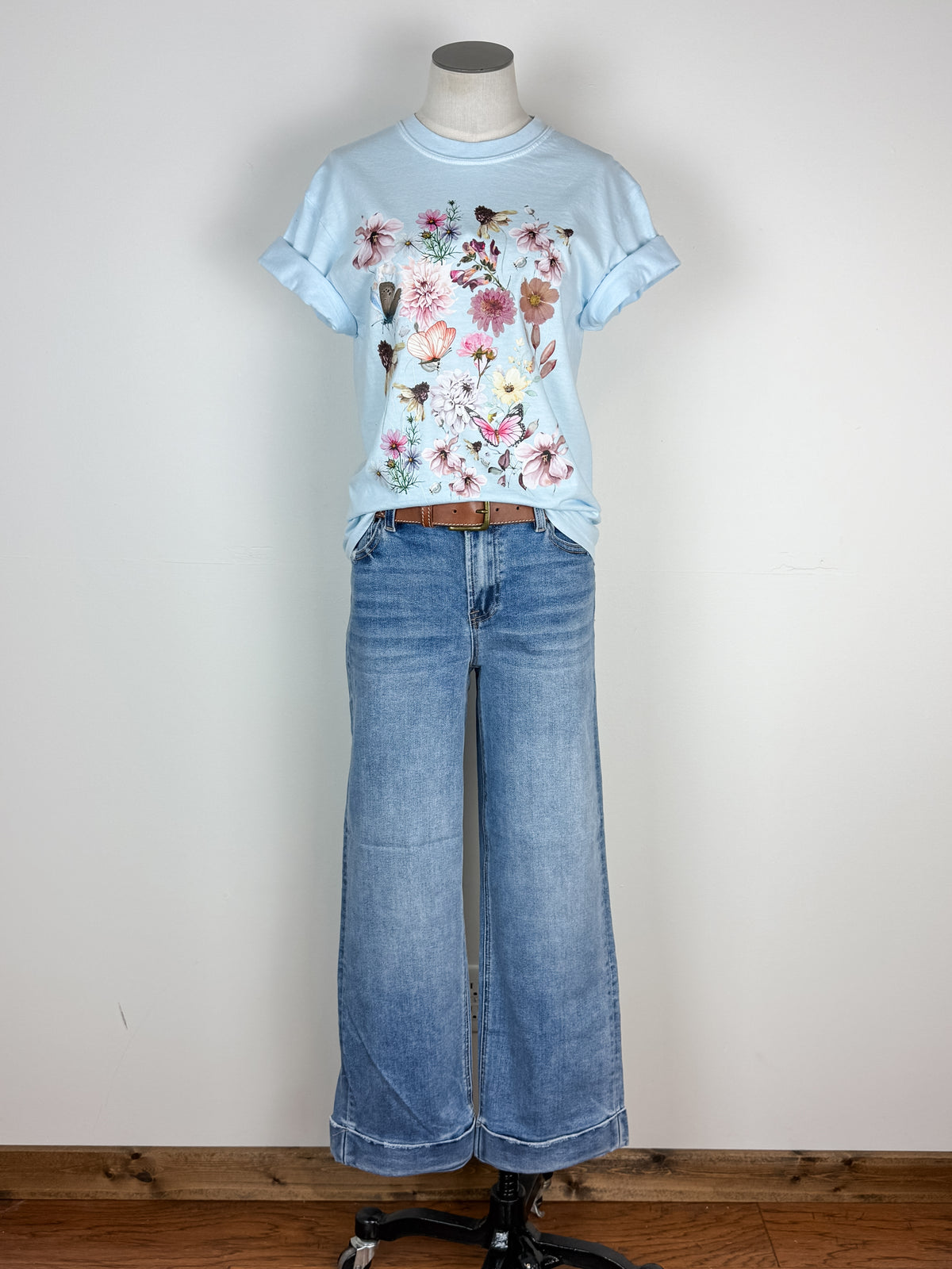 Spring Floral Tee in Light Blue