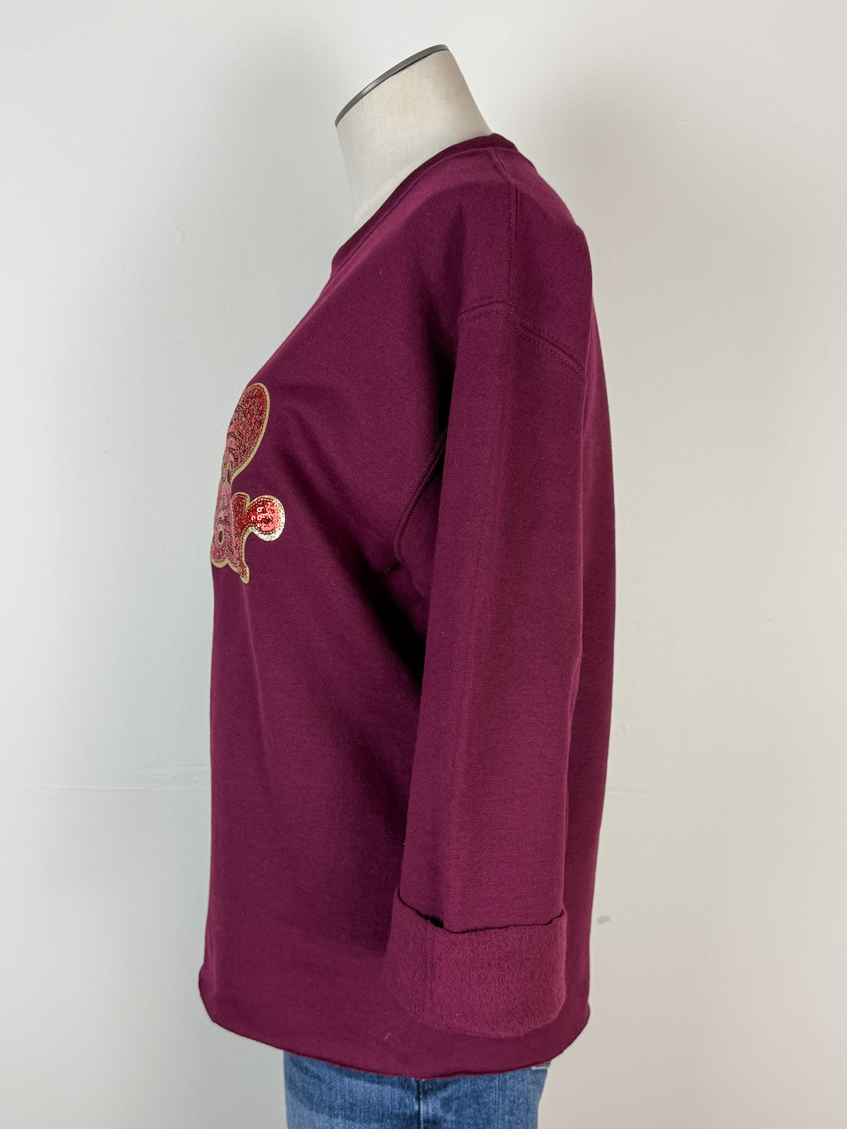 Hey Sugar Sequin Patch Cut Sweatshirt in Maroon