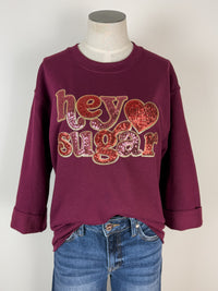 Hey Sugar Sequin Patch Cut Sweatshirt in Maroon