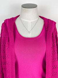 Molly Crochet Hooded Cardigan in Magenta