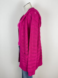 Molly Crochet Hooded Cardigan in Magenta