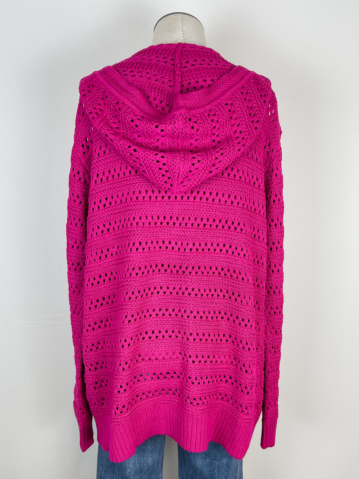 Molly Crochet Hooded Cardigan in Magenta