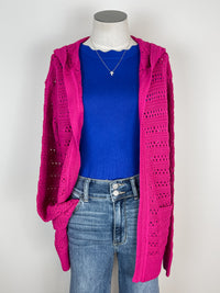 Molly Crochet Hooded Cardigan in Magenta