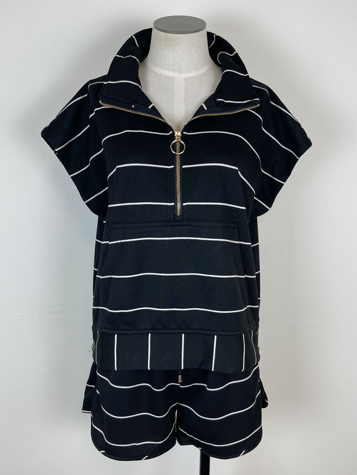 Cassidy Striped Half Zip in Black/White