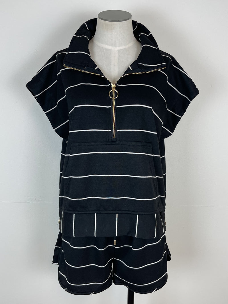 Cassidy Striped Half Zip in Black/White