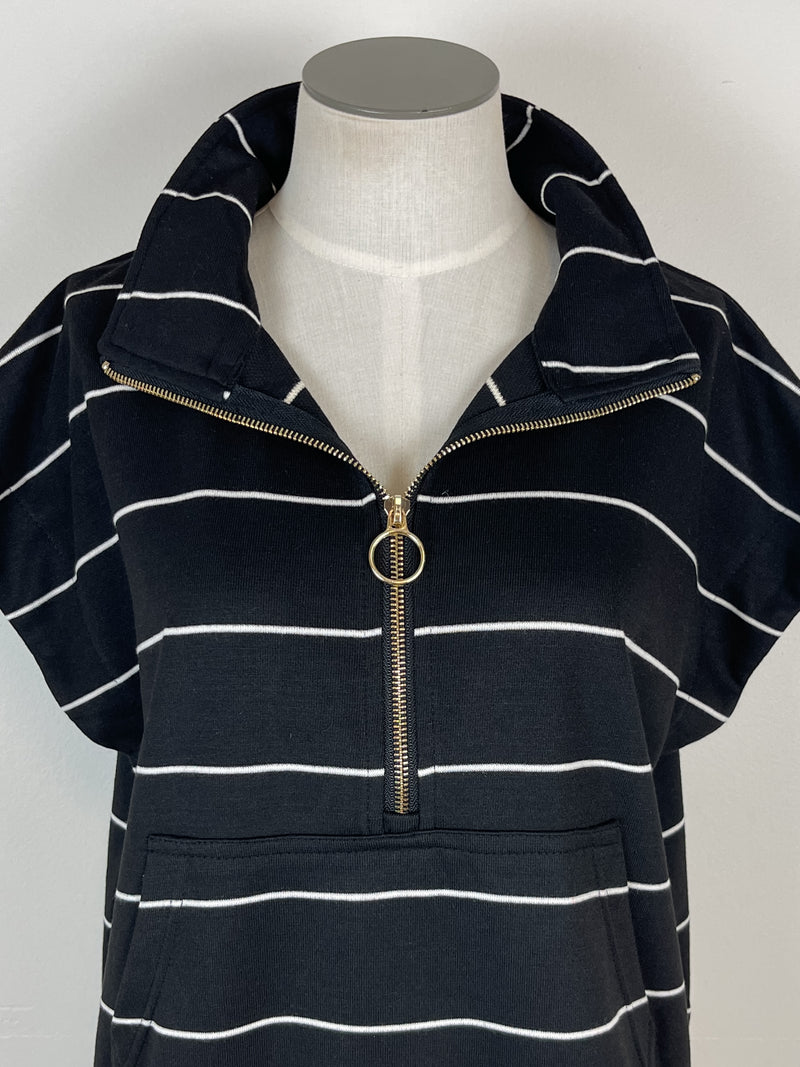 Cassidy Striped Half Zip in Black/White