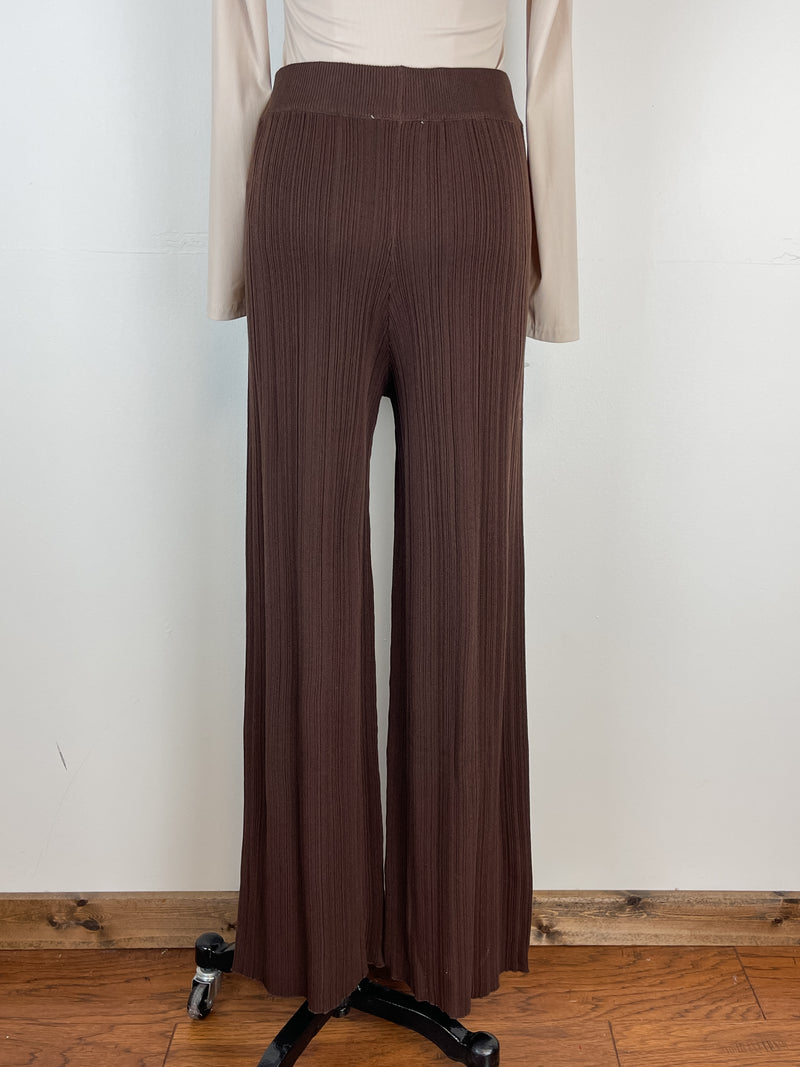 Maleah Ribbed Wide Leg Pant in Chocolate