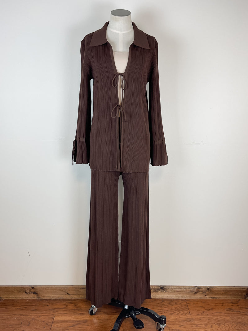 Maleah Ribbed Wide Leg Pant in Chocolate