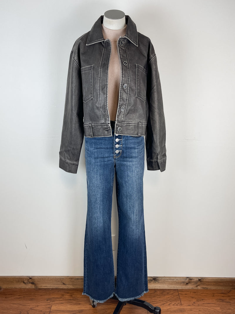 Bree Cropped Faux Leather Jacket in Washed Black