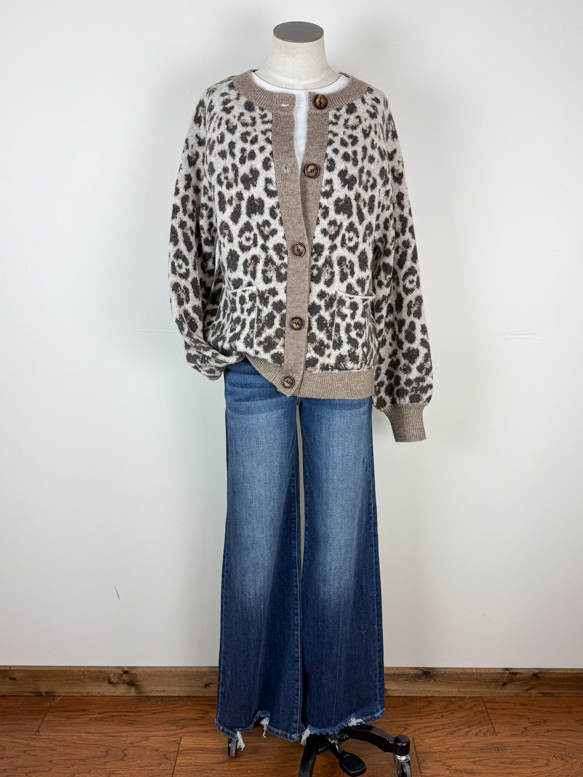 April Button Down Cardigan in Leopard